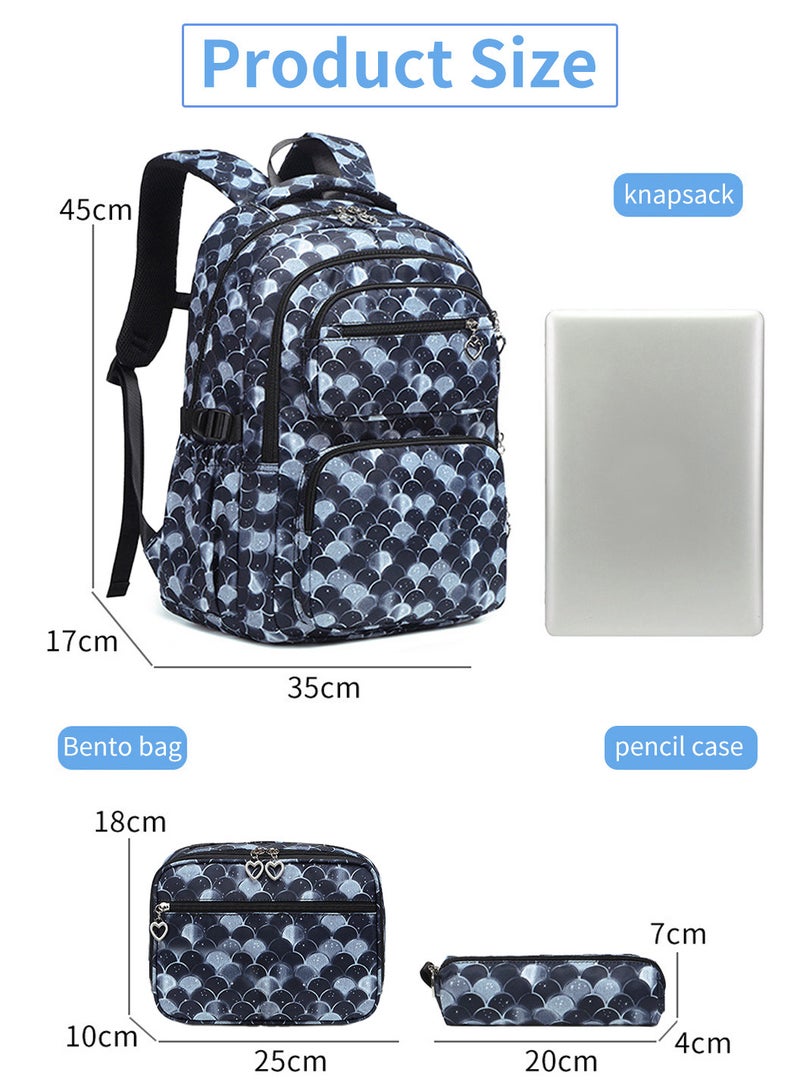 Moovant 3 Pieces Travel Backpack Set, Fashion Student Schoolbag Set, Backpack + Lunch Bag + Pen Case, USB Waterproof Backpack for 15.6" Laptop Backpack, Shoulder Decompression Schoolbag, Black - Image 4