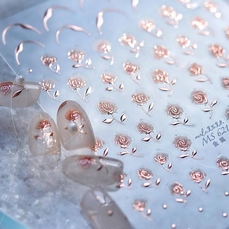 Charmark Flower Nail Art Sticker Decals 5D Embossed Rose Golden Laser Nail Design Retro Gel Nail Sticker for Nail Art Kit Flower Nail Decor Self Adhesive Nail Art Supplies