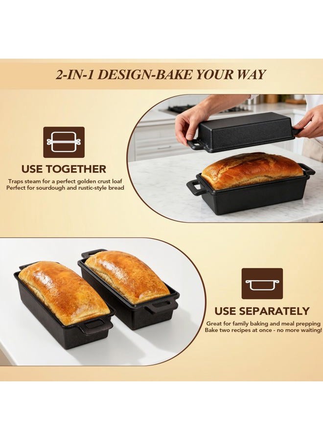 ROTTOGOON 2 in 1 Cast Iron Loaf Pan with Lid,Even Heat Distribution Bread Baking Pan for Sourdough, Homemade Bread,Cakeand Meatloaf - Image 3