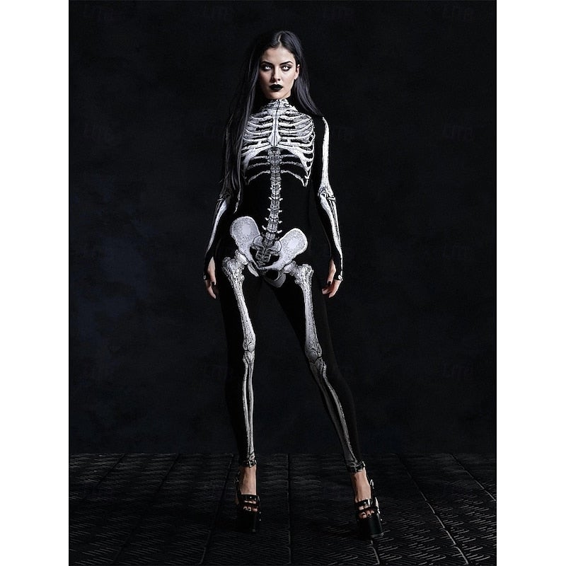 Y&D Halloween Jumpsuit Costume Bodysuit Group Costume Full Body Skeleton Skeleton Printing Front Zipper Gothic Spooky Scary Costume Unisex Costume for Club Party Halloween Carnival Kid's Adults' - Image 4