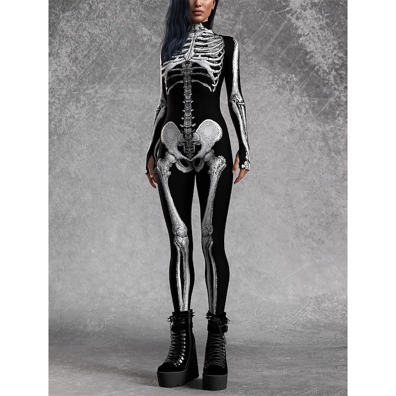 Y&D Halloween Jumpsuit Costume Bodysuit Group Costume Full Body Skeleton Skeleton Printing Front Zipper Gothic Spooky Scary Costume Unisex Costume for Club Party Halloween Carnival Kid's Adults' - Image 5