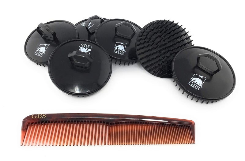 GBS Easy to Hold Hair Scalp Shampoo Brush Scrubber and Tortoise Dressing Comb Black Pack of 6