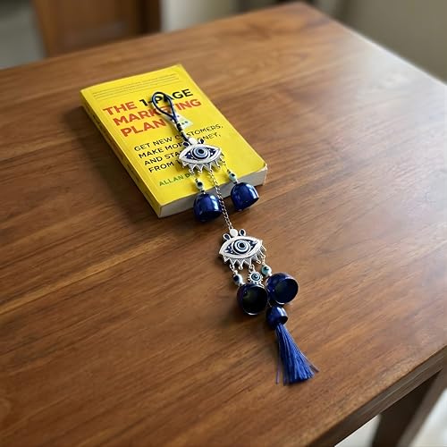sculpmart Dual Eye Design Evil Eye Wind Chime with Hanging Chain Design & 5 Bells for Main Door & Balcony Hanging for Positivness & Melody Sound (2 Eye Design) - Image 3