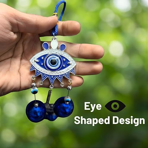 sculpmart Dual Eye Design Evil Eye Wind Chime with Hanging Chain Design & 5 Bells for Main Door & Balcony Hanging for Positivness & Melody Sound (2 Eye Design) - Image 5