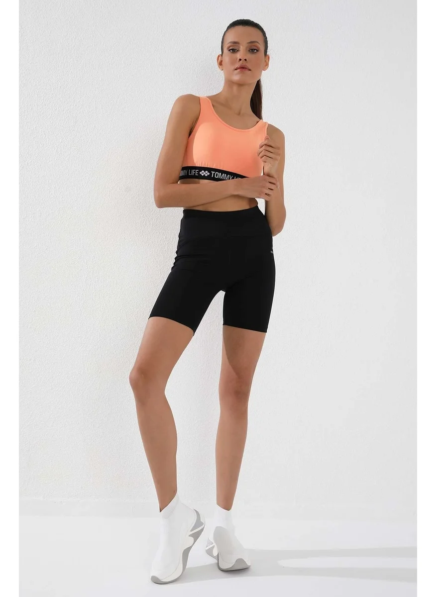 Tommy Life Black Women's High Waist Slimming Short Biker Leggings - 91007
