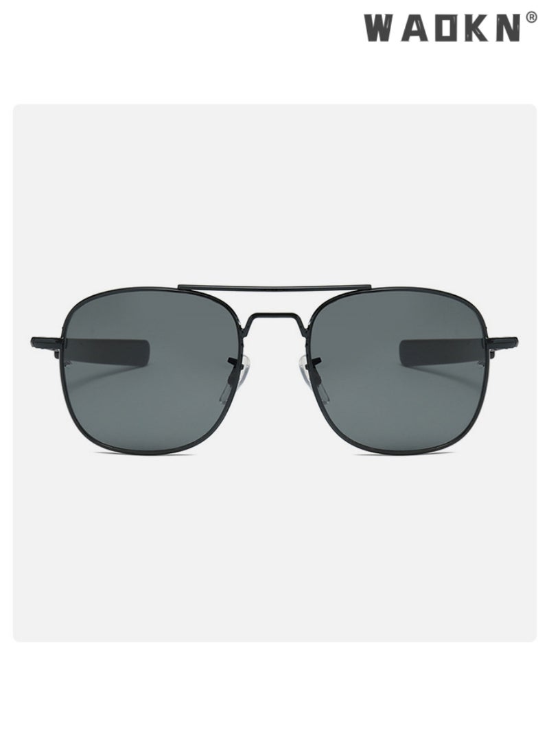 WAOKN Men's Military Style Polarized Pilot Aviator Sunglasses Bayonet Temples, Classic Vintage Aviator Sunglasses Large Frame Retro 70s Sunglasses, Aviator Frame UV400 Trendy Grey Glasses - Image 3
