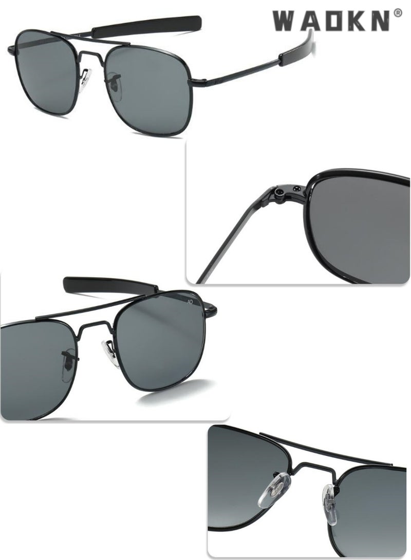 WAOKN Men's Military Style Polarized Pilot Aviator Sunglasses Bayonet Temples, Classic Vintage Aviator Sunglasses Large Frame Retro 70s Sunglasses, Aviator Frame UV400 Trendy Grey Glasses - Image 5