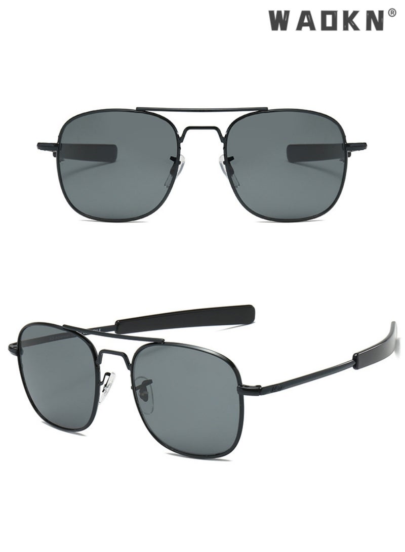 WAOKN Men's Military Style Polarized Pilot Aviator Sunglasses Bayonet Temples, Classic Vintage Aviator Sunglasses Large Frame Retro 70s Sunglasses, Aviator Frame UV400 Trendy Grey Glasses - Image 2