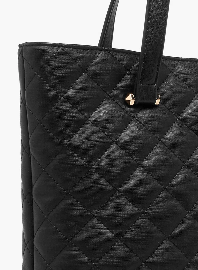 Flora Bella By Shoexpress Quilted Tote Bag with Double Handle and Zip Closure
