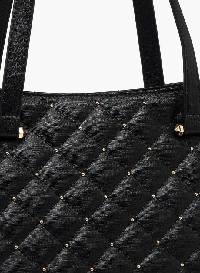 Flora Bella By Shoexpress Quilted Tote Bag with Double Handle and Zip Closure
