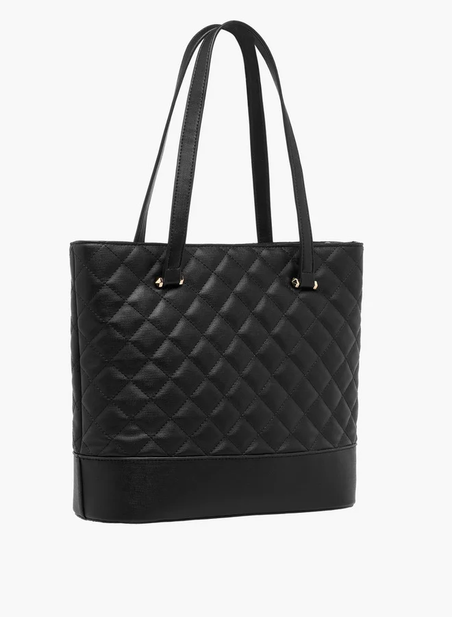 Flora Bella By Shoexpress Quilted Tote Bag with Double Handle and Zip Closure