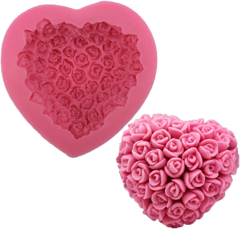OBTANIM Silicone 3D Rose Flower Mold Love Heart Shape Fondant Soap Cake Mould for Chocolate Wedding Valentine - Image 1