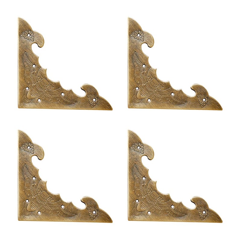 Tiazza 4Pcs Antique Brass Decorative Box Corner Protector Wooden Jewelry Gift Box Cabinet Chest Accessories Guard Edge Cover Flat Corner Brace