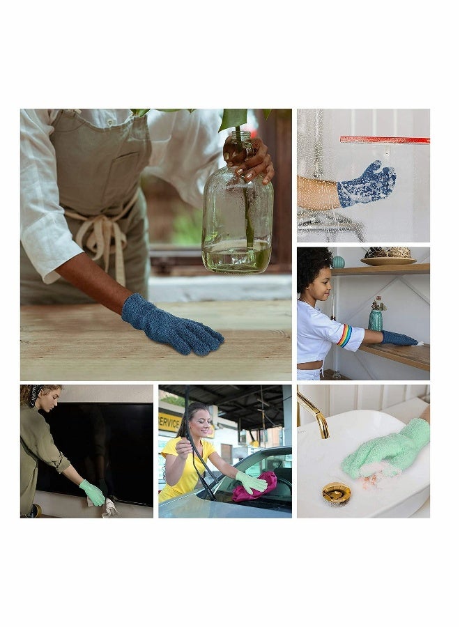 Beauenty Cleaning Gloves, 2 Pairs Microfiber Auto Dusting Cleaning Gloves Washable Cleaning Mittens for Kitchen House Cleaning Cars Trucks Mirrors Lamps Dusting Cleaning (Blue, Green) - Image 2
