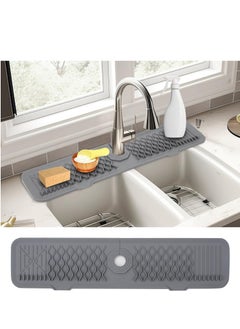 Silicone Faucet Sink Mat, 24inch Kitchen Faucet Absorbent Mats, Silicone Sink Mat Sink Drain Pad Faucet Splash Guard for Kitchen Countertop, Bathroom, Laundry Room, Gray