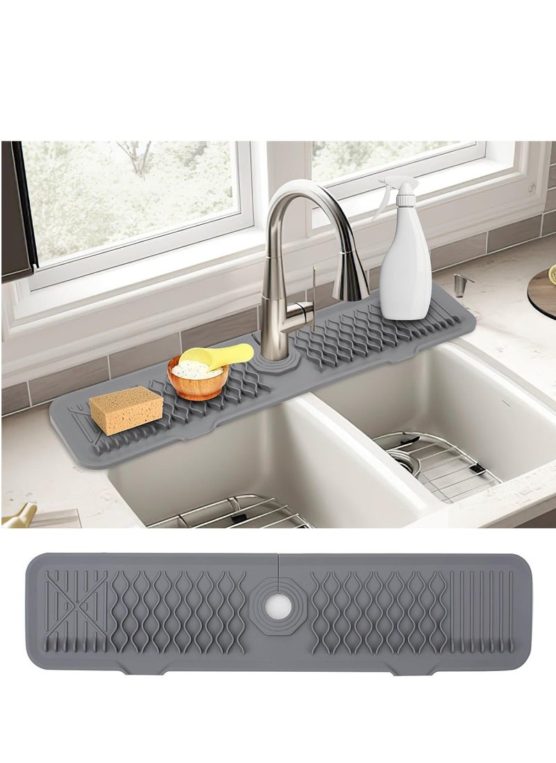 SYOSI Silicone Faucet Sink Mat, 24inch Kitchen Faucet Absorbent Mats, Silicone Sink Mat Sink Drain Pad Faucet Splash Guard for Kitchen Countertop, Bathroom, Laundry Room, Gray  - Image 1