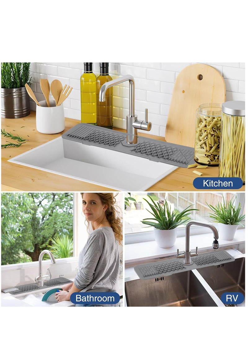 SYOSI - Silicone Faucet Sink Mat, 24inch Kitchen Faucet Absorbent Mats, Silicone Sink Mat Sink Drain Pad Faucet Splash Guard for Kitchen Countertop, Bathroom, Laundry Room, Gray - Image 1