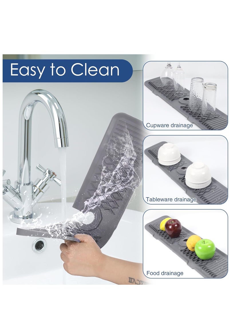SYOSI - Silicone Faucet Sink Mat, 24inch Kitchen Faucet Absorbent Mats, Silicone Sink Mat Sink Drain Pad Faucet Splash Guard for Kitchen Countertop, Bathroom, Laundry Room, Gray - Image 1
