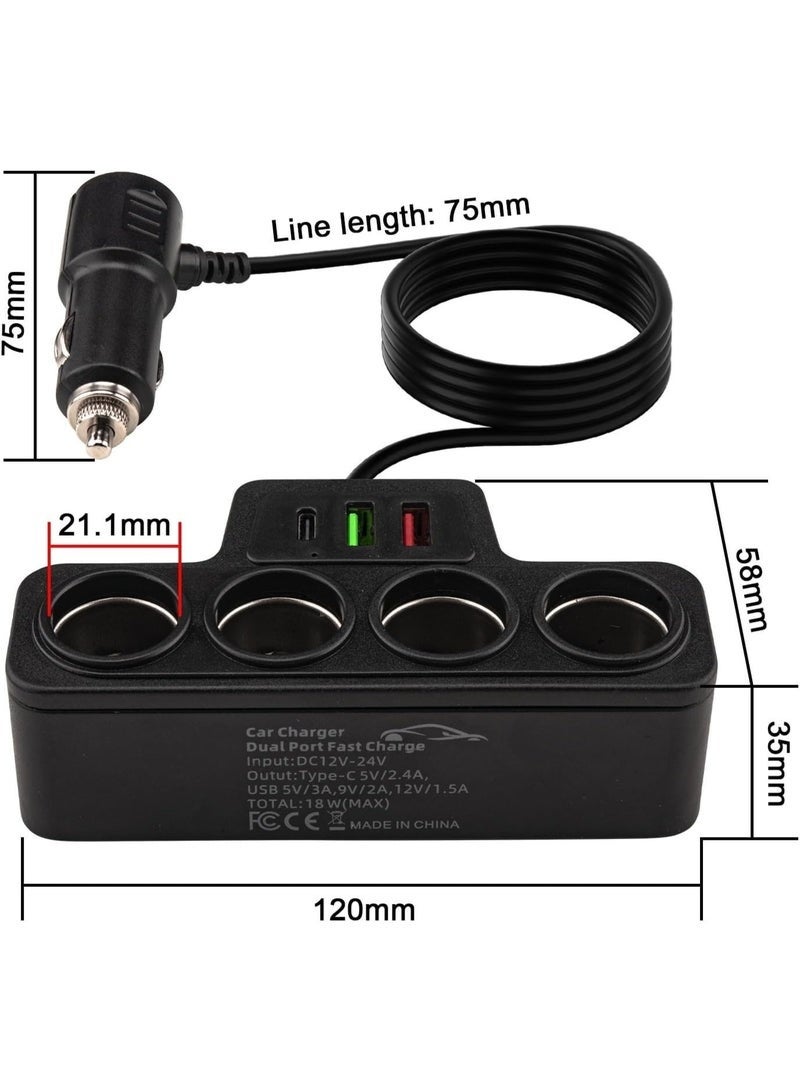 شاحن سيارة Leehitech 7 في 1 يعمل بمنفذ ولاعة السجائر وUSB، بقوة 120 واط، مزود بـ 4 منافذ ولاعة سجائر و3 منافذ USB (QC 3.0 + USB 3.1 + PD 3.1) لشحن سريع لأجهزة السيارة 12 فولت/24 فولت، والهواتف، وأجهزة الكمبيوتر المحمولة، وأجهزة iPad. - Image 2