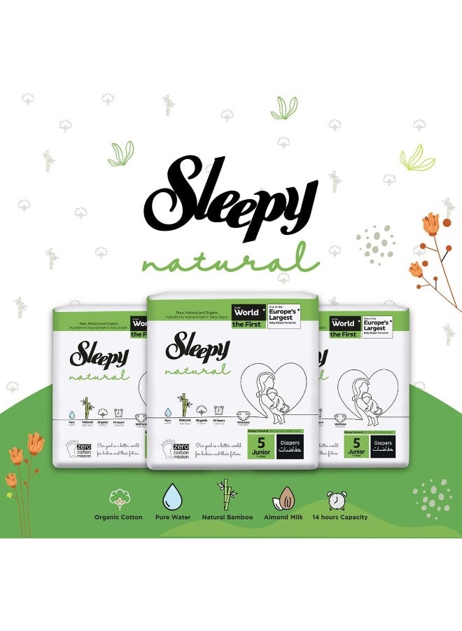 Sleepy Natural Size 5 , Newborn, 5 X 24 Count, 11-18Kg Hypoallergenic Baby Dry Diapers, Organic Cotton, Highly Absorbent, Bamboo Extract, Ultimate Comfort And Dryness, 100% Leakage Protection - Image 3