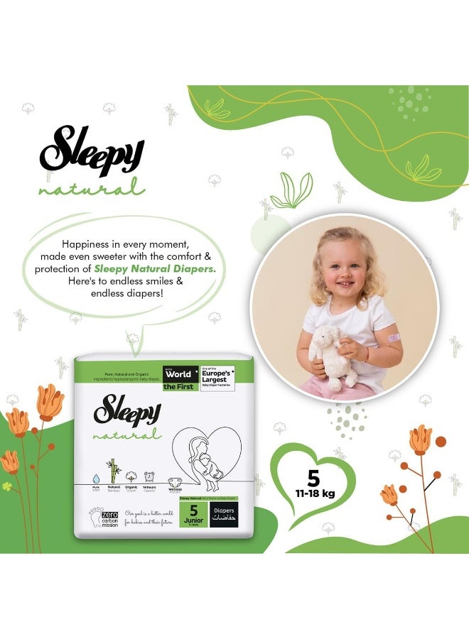 Sleepy Natural Size 5 , Newborn, 5 X 24 Count, 11-18Kg Hypoallergenic Baby Dry Diapers, Organic Cotton, Highly Absorbent, Bamboo Extract, Ultimate Comfort And Dryness, 100% Leakage Protection - Image 5
