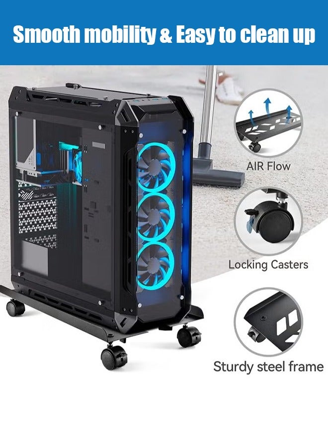 Snooe حامل وحدة المعالجة المركزية المحمول حامل برج كمبيوتر قابل للتعديل مع 4 عجلات دوارة يناسب معظم أجهزة الكمبيوتر - Image 3