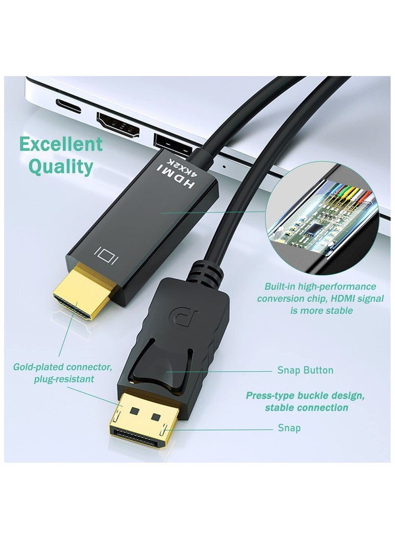 كابل DisplayPort إلى HDMI بطول 6 أقدام، (1.8 متر) محول كابل 4K DP إلى HDMI، كابل DP 1.2 إلى HDMI 1.4 أحادي الاتجاه، متوافق مع شاشة الكمبيوتر وجهاز العرض والكمبيوتر المحمول Dell HP إلخ - Image 3