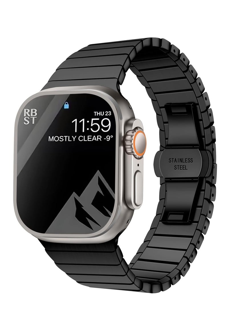 Watch Band Strap 38mm 40mm 41mm Compatible with Apple Watch Stainless Steel Metal Bands, Replacement Wristband, for iWatch Series 9/8/7/6/5/4/3/2/1/SE/iWatch Ultra2 Ultra  (Black)  - Image 1