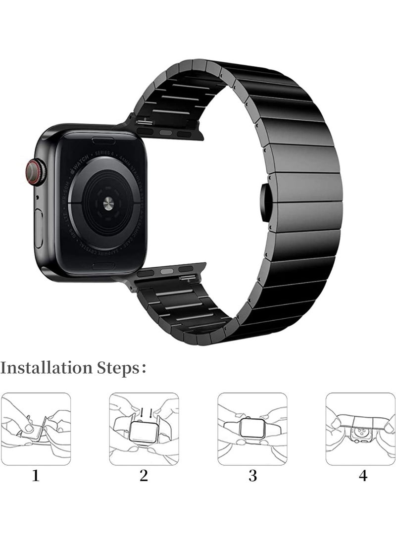 Watch Band Strap 38mm 40mm 41mm Compatible with Apple Watch Stainless Steel Metal Bands, Replacement Wristband, for iWatch Series 9/8/7/6/5/4/3/2/1/SE/iWatch Ultra2 Ultra  (Black)  - Image 3