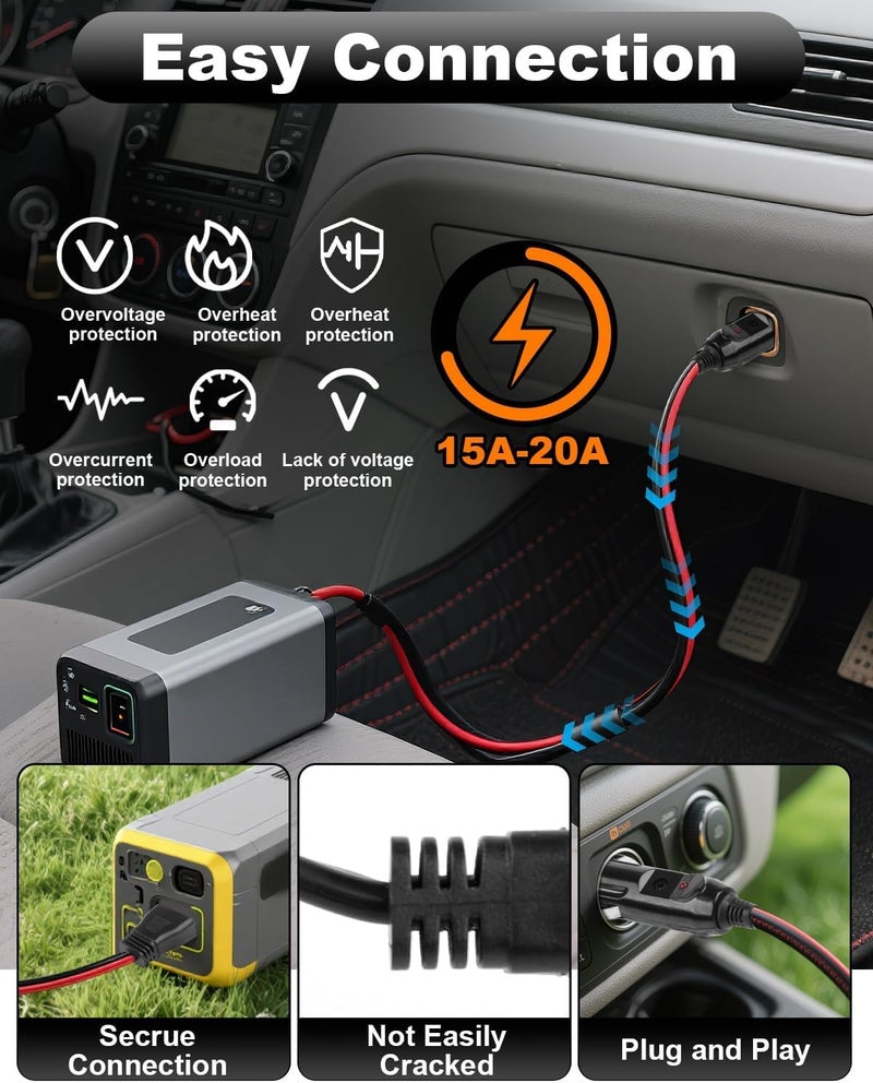 BUZUYIWAR محول تيار مستمر 12V/24V من نوع XT60 لـ ECOFLOW، شاحن سيارة بطول 3 أمتار إلى XT60 لـ DELTA Delta 3 2 Max Bluetti EB55 Anker 757 767 SOLIX C200 C300 C1000 محطة طاقة مولد شمسي قابس XT60 سلك شحن سيارة 16AWG - Image 3