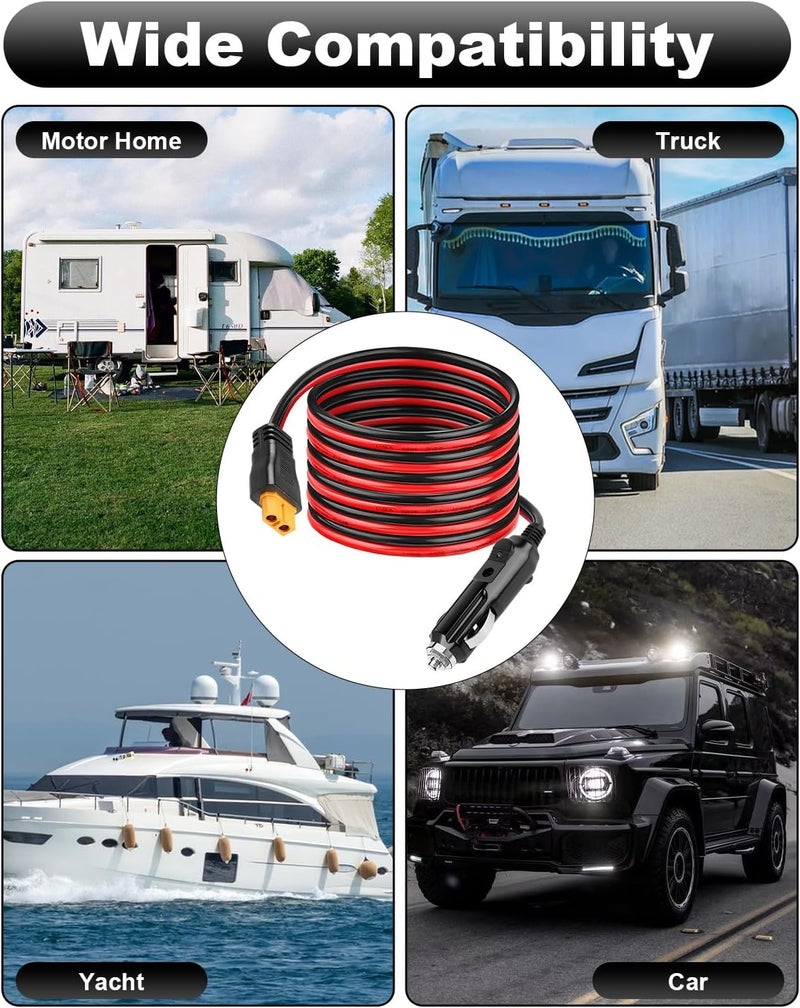 BUZUYIWAR محول تيار مستمر 12V/24V من نوع XT60 لـ ECOFLOW، شاحن سيارة بطول 3 أمتار إلى XT60 لـ DELTA Delta 3 2 Max Bluetti EB55 Anker 757 767 SOLIX C200 C300 C1000 محطة طاقة مولد شمسي قابس XT60 سلك شحن سيارة 16AWG - Image 5