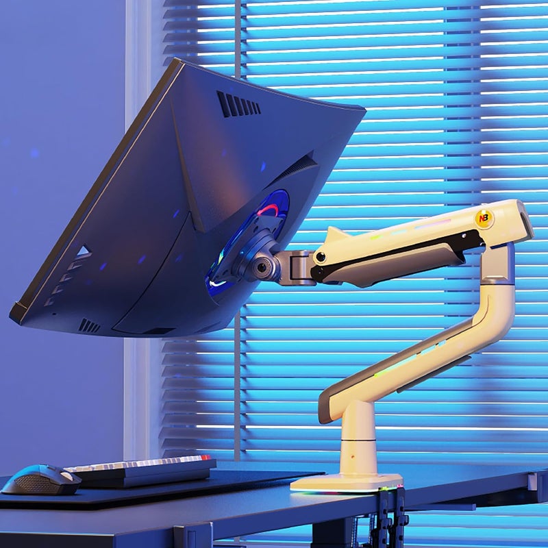 NB ERGONOMIC NB Gaming Monitor Arm or for 32 to 60 Inches Screen, Load up to 20 kg, VESA 75/100, RGB-Light, Heavy Duty, Multi Angle Adjustable, Premium Aluminum, Yellow - Image 2