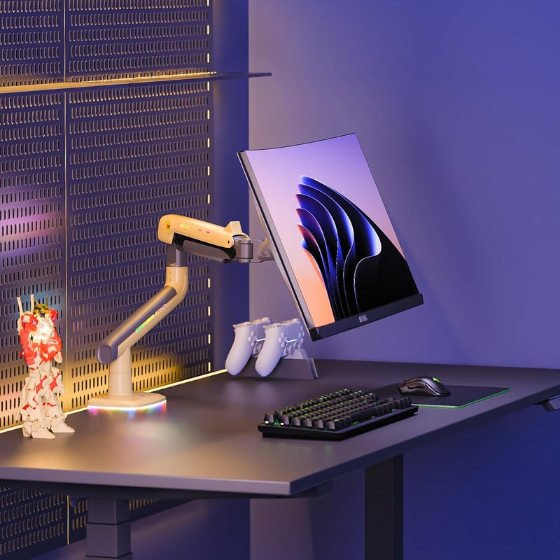 NB ERGONOMIC NB Gaming Monitor Arm or for 32 to 60 Inches Screen, Load up to 20 kg, VESA 75/100, RGB-Light, Heavy Duty, Multi Angle Adjustable, Premium Aluminum, Yellow - Image 3