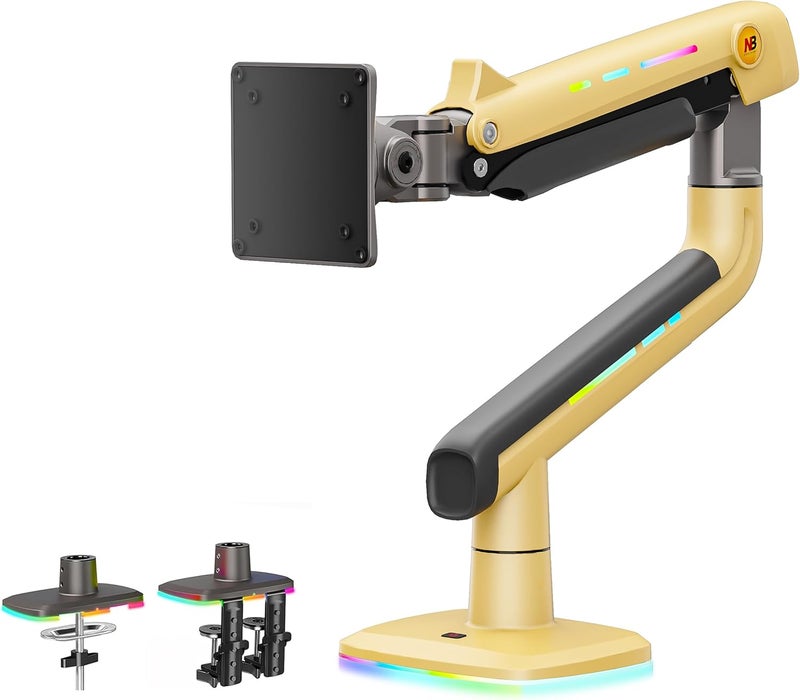 NB ERGONOMIC NB Gaming Monitor Arm or for 32 to 60 Inches Screen, Load up to 20 kg, VESA 75/100, RGB-Light, Heavy Duty, Multi Angle Adjustable, Premium Aluminum, Yellow - Image 1