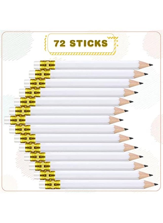 Arabest 72 Pcs 4 Inch White Golf Pencils Small Mini Half Pencils with Eraser Wedding Pre Sharpened Hexagon 2 Short HB Gifts for Bridal Shower Office Writing Drawing Gift(White) - Image 3