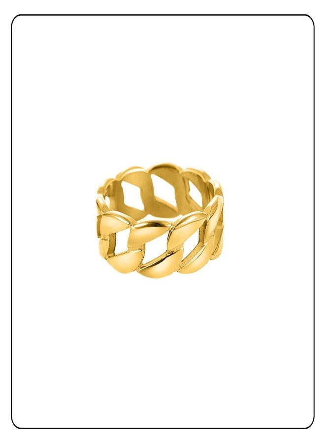 Fusamk Punk Rock 18K Gold Stainless Steel Cuban Chain Band Ring(Gold(11)) - Image 2