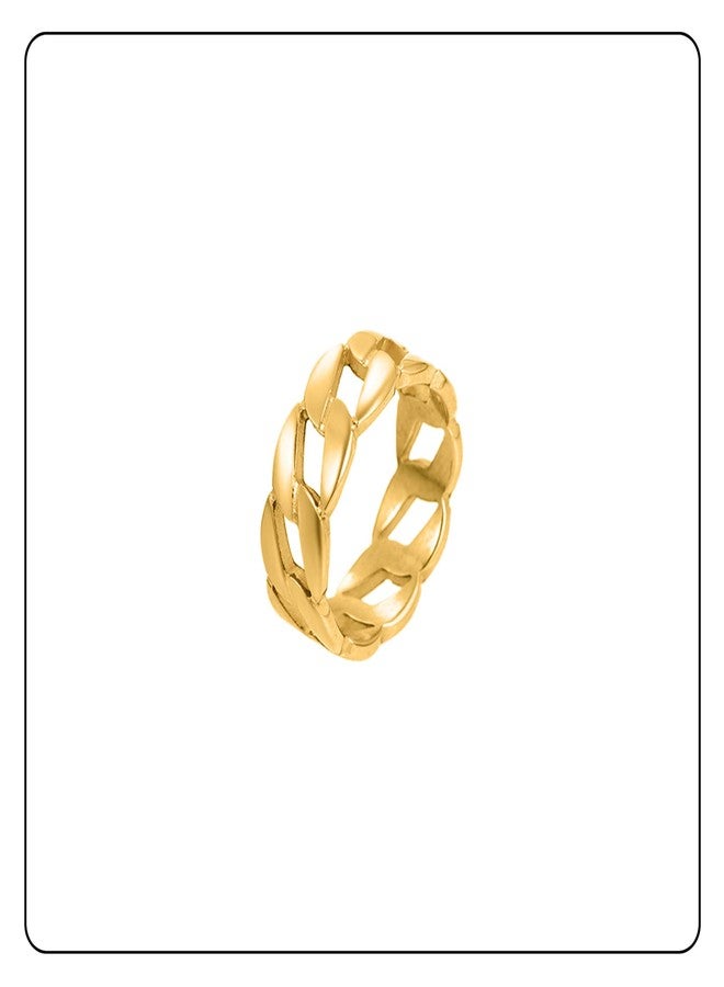 Fusamk Punk Rock 18K Gold Stainless Steel Cuban Chain Band Ring(Gold(11)) - Image 3