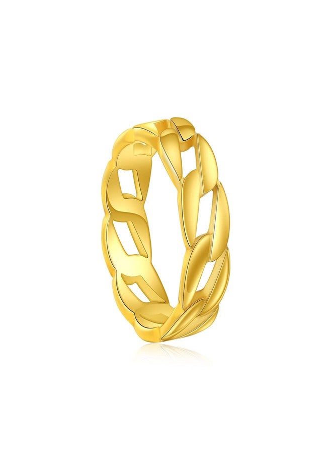 Fusamk Punk Rock 18K Gold Stainless Steel Cuban Chain Band Ring(Gold(11)) - Image 1