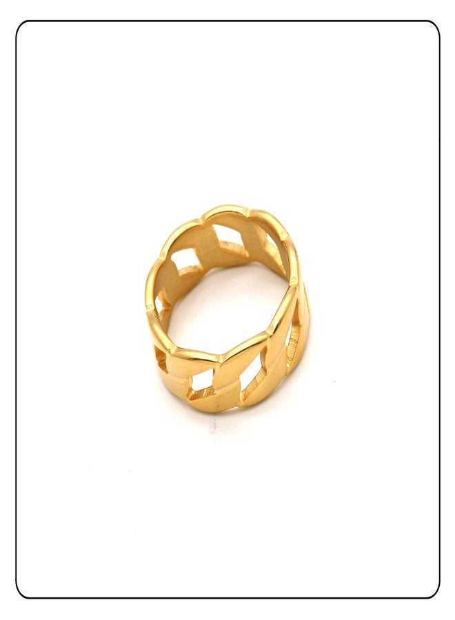 Fusamk Punk Rock 18K Gold Stainless Steel Cuban Chain Band Ring(Gold(11)) - Image 5