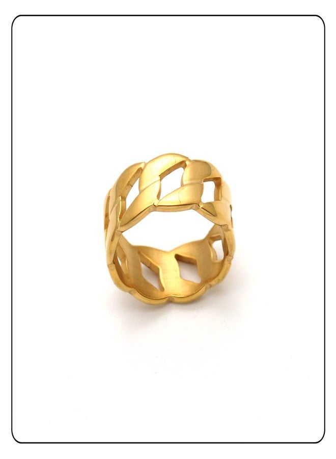 Fusamk Punk Rock 18K Gold Stainless Steel Cuban Chain Band Ring(Gold(11)) - Image 4