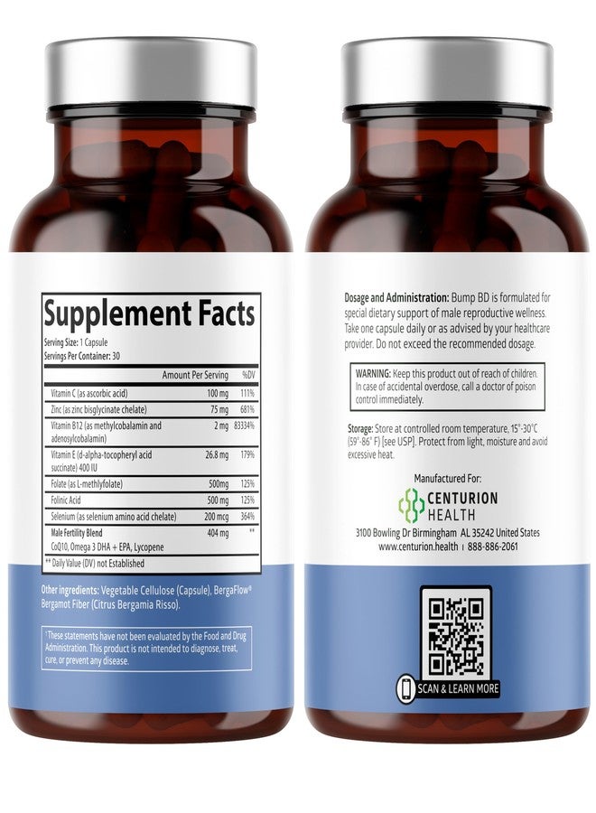 Centurion Labs سنتوريون لابز بامب بي دي، مكمل غذائي طبيعي لتعزيز الخصوبة للرجال، فيتامينات ما قبل الولادة للرجال مع السيلينيوم، والإنزيم المساعد Q10، وحمض إل-ميثيل فولات، وحمض الفولينيك، وDHA + EPA لدعم التوازن الهرموني وحركة الخلايا، 30 كبسولة - Image 2