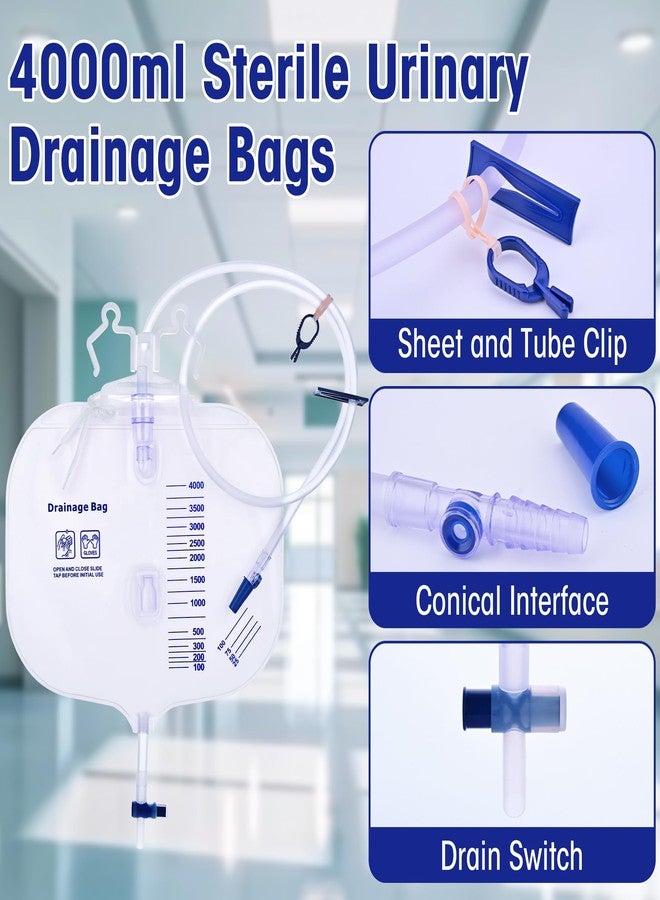 Dedsio 4000ml Urinary Drainage Bag, 3 Pack Catheter Bags for Women and Men, Professional High Capacity Urinary Drainage Bags with Anti-Reflux Chamber,50” Drainage Tube, Adjustable Clips & Hanging Hook - Image 2