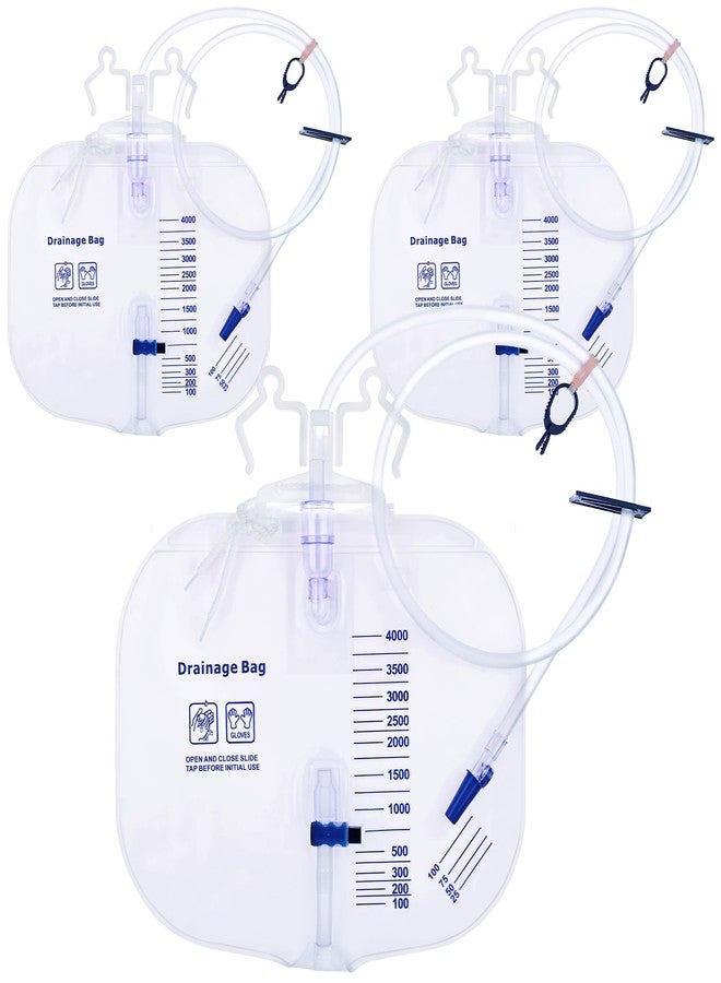 Dedsio 4000ml Urinary Drainage Bag, 3 Pack Catheter Bags for Women and Men, Professional High Capacity Urinary Drainage Bags with Anti-Reflux Chamber,50” Drainage Tube, Adjustable Clips & Hanging Hook - Image 1