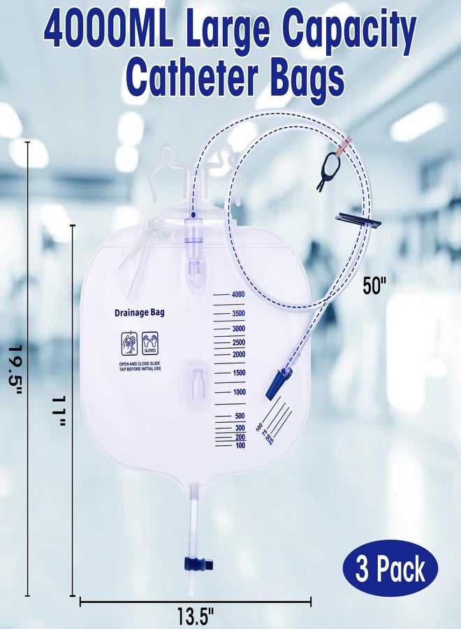 Dedsio 4000ml Urinary Drainage Bag, 3 Pack Catheter Bags for Women and Men, Professional High Capacity Urinary Drainage Bags with Anti-Reflux Chamber,50” Drainage Tube, Adjustable Clips & Hanging Hook - Image 4