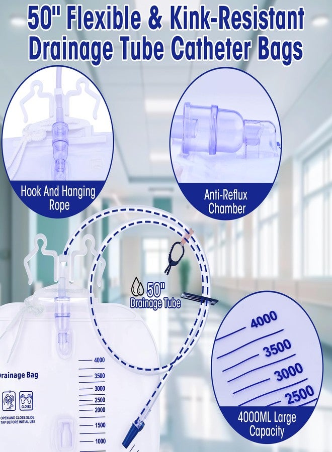 Dedsio 4000ml Urinary Drainage Bag, 3 Pack Catheter Bags for Women and Men, Professional High Capacity Urinary Drainage Bags with Anti-Reflux Chamber,50” Drainage Tube, Adjustable Clips & Hanging Hook - Image 3