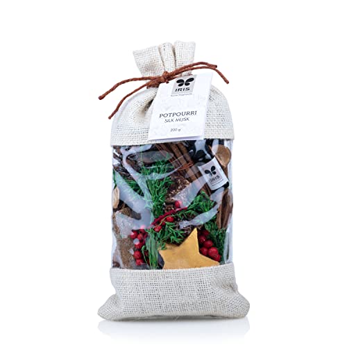 IRIS Potpourri in Jute Bag Fragrance Silk Musk 200 gram with Potpourri Refresher Oil 5ml - Image 1