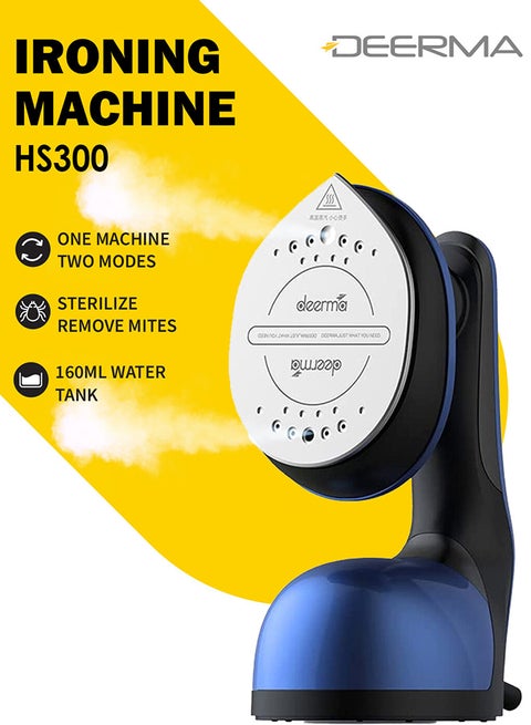 2 In 1 Portable Garment Steamer Sterilizer And Ironing Machine 160ml Removable Water Tank Remove Mites Dual-Core Channel Hot Air 1000W Pulse Steam Automatic Power off 160 ml 1000 W HS300 Blue