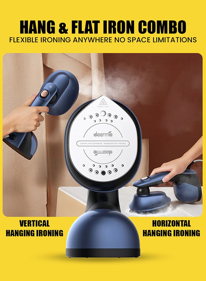 Deerma 2 In 1 Portable Garment Steamer Sterilizer And Ironing Machine 160ml Removable Water Tank Remove Mites Dual-Core Channel Hot Air 1000W Pulse Steam Automatic Power off 160 ml 1000 W HS300 Blue - Image 3