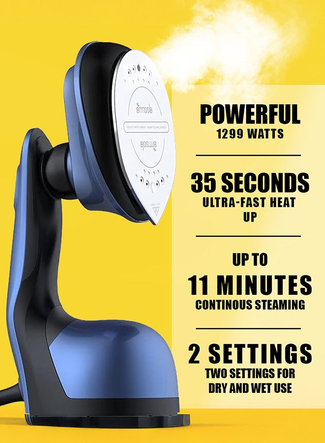 Deerma 2 In 1 Portable Garment Steamer Sterilizer And Ironing Machine 160ml Removable Water Tank Remove Mites Dual-Core Channel Hot Air 1000W Pulse Steam Automatic Power off 160 ml 1000 W HS300 Blue - Image 2