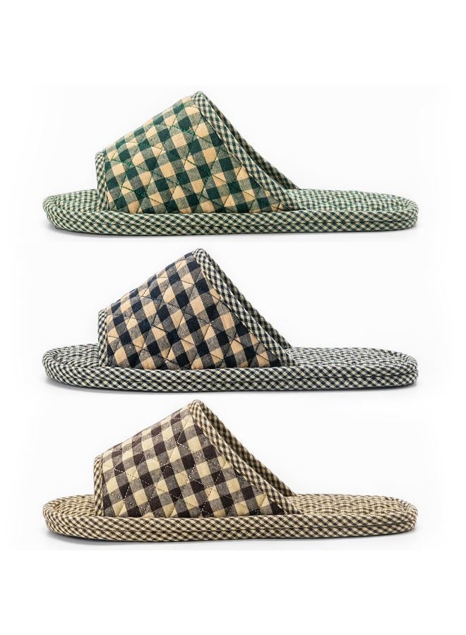 biroris 3 Pairs Plaid House Slippers for Men, Open Toe Indoor Slippers Comfortable Washable Portable Foldable Guest Travel Hotel Airplane Spa Slippers, Striped Multicolor, 7-9 - Image 5